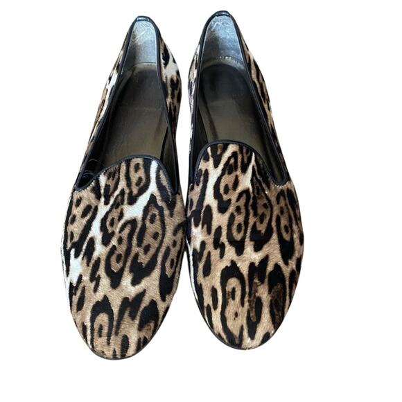 Stuart Weitzman Pony Hair Leather Leopard Animal Print Loafers size 7.5 - Picture 1 of 11